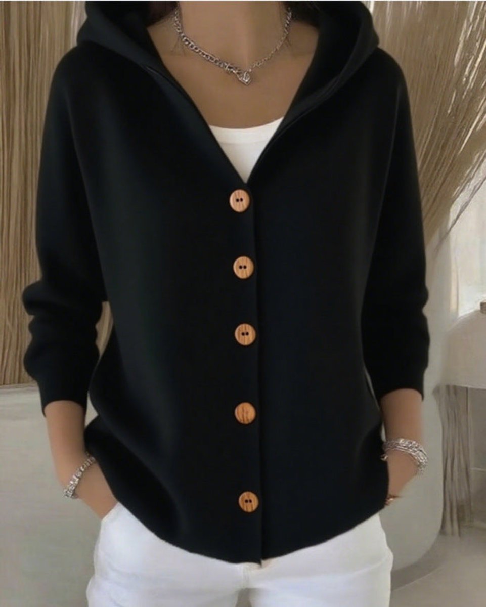 Cosy Hooded Knit Cardigan | Wood-Tone Buttons | Side Pockets