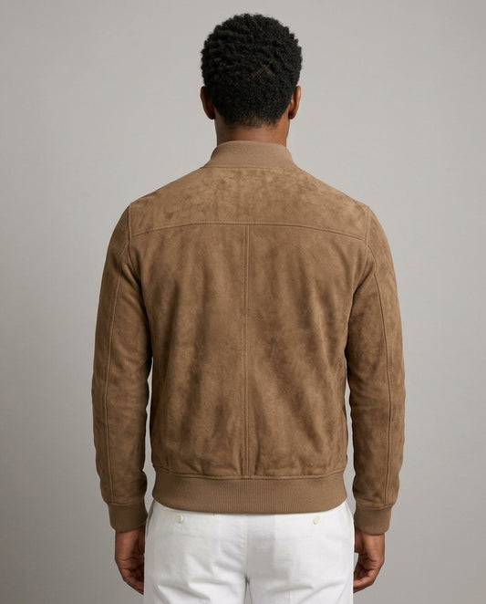 Léo Faux-Suede Bomber Jacket | Ribbed Trim | Minimalist Silhouette