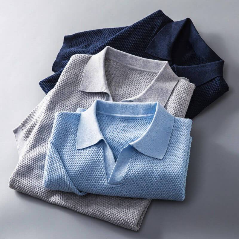 Gabriel Waffle-Knit Polo | Johnny Collar | Egyptian Cotton