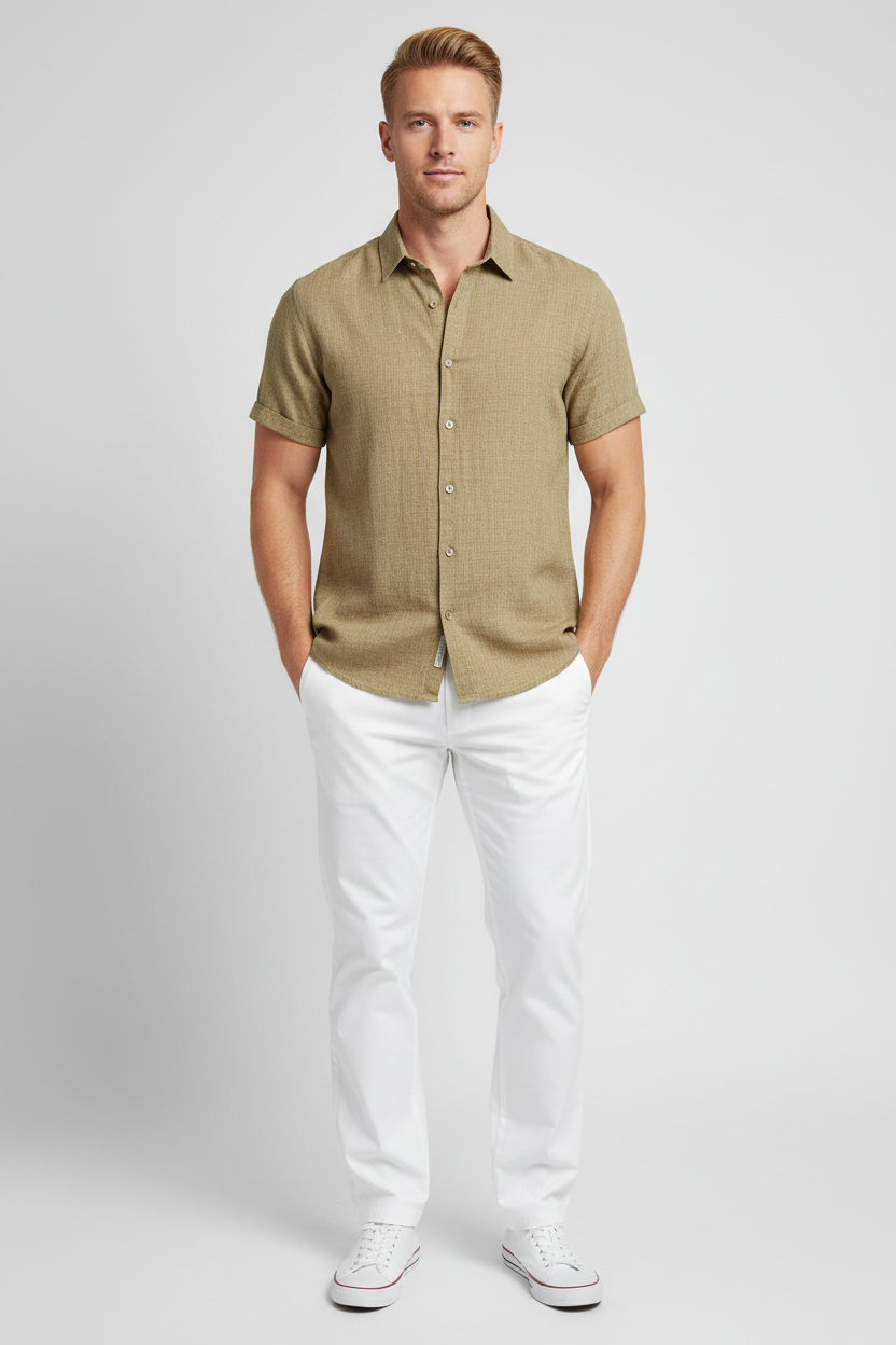 Marco Linen Shirt - Khaki voorkant