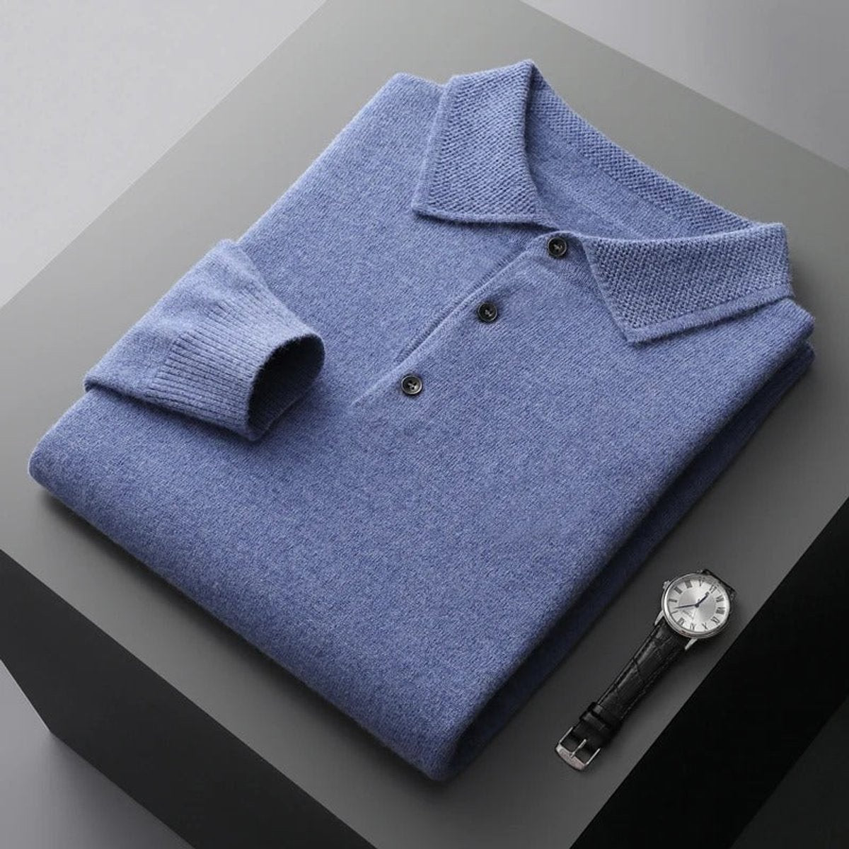 James Cashmere Polo Jumper | Button Collar | Long Sleeve