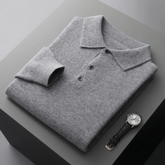 James Cashmere Polo Jumper | Button Collar | Long Sleeve