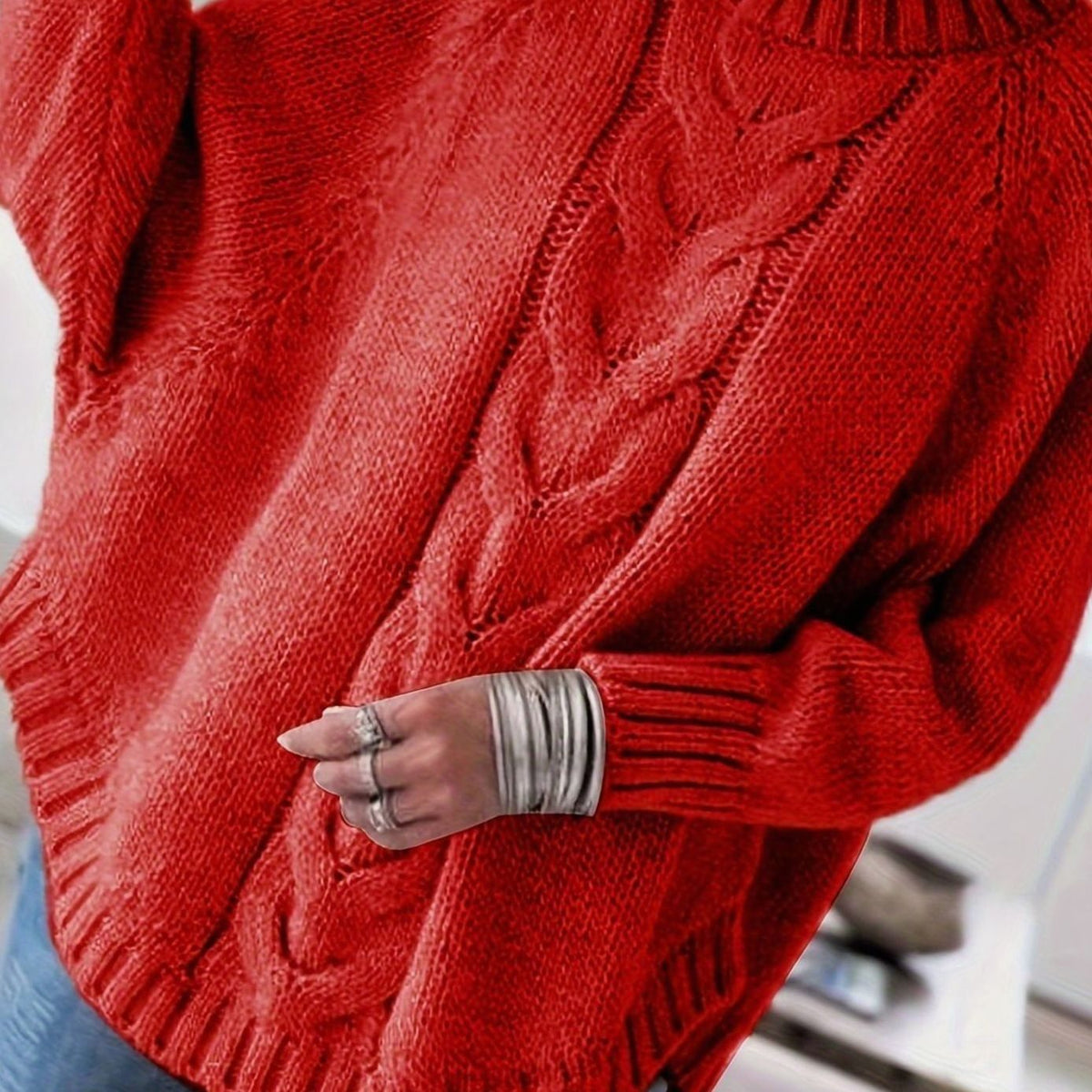 Olivia Oversized Cable Knit Jumper | High-Neck | Winter Warmth