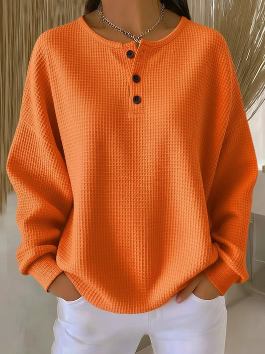 Emma Oversized Waffle Knit Henley Jumper | Pullover | Relaxed Fit