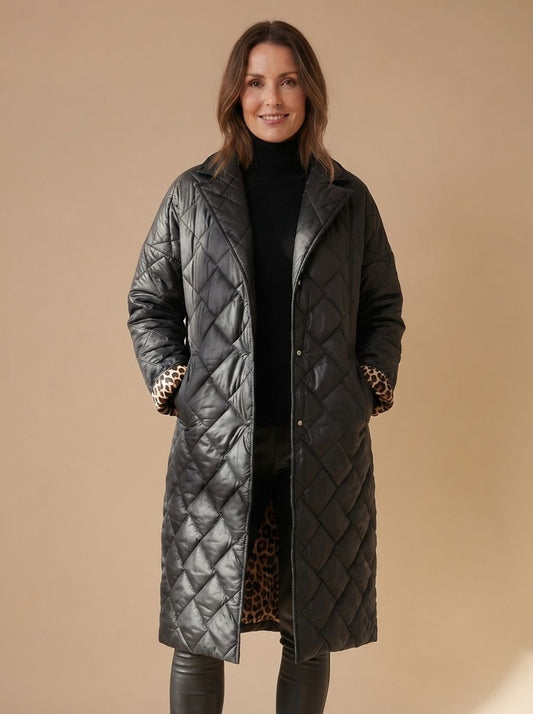 Mia Quilted Diamond-Stitch Coat | Mid-Length | Winter Warmth