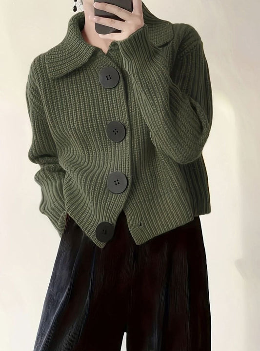 Evelyn Ribbed Knit Jumper | Folded Collar | Relaxed Fit