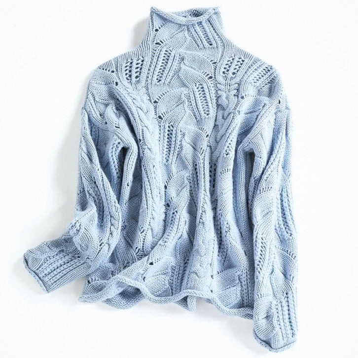 Aurora Cashmere Cable-Knit Turtleneck | Deep Collar | Wavy Texture