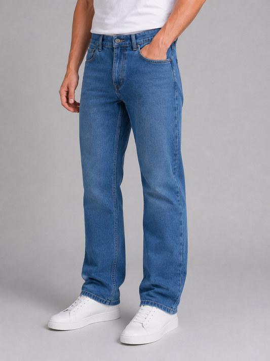 Straight Leg Jeans Men's | Five-Pocket Styling | Light Blue Wash