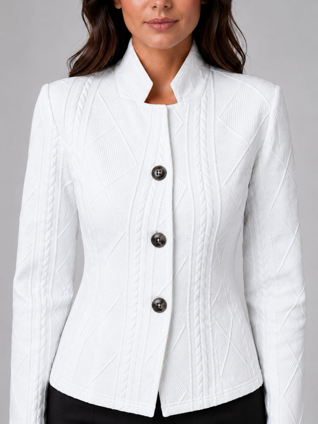 Mireille Textured Cable-Knit Blazer | Mock Neck | Fitted Silhouette