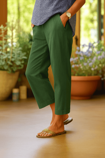 Cropped Linen Trousers | Straight Leg | Fold-Up Hem
