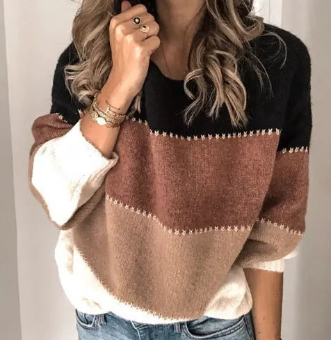 Colour Block Knit Sweater | Contrast Stitch Detail | Relaxed Fit