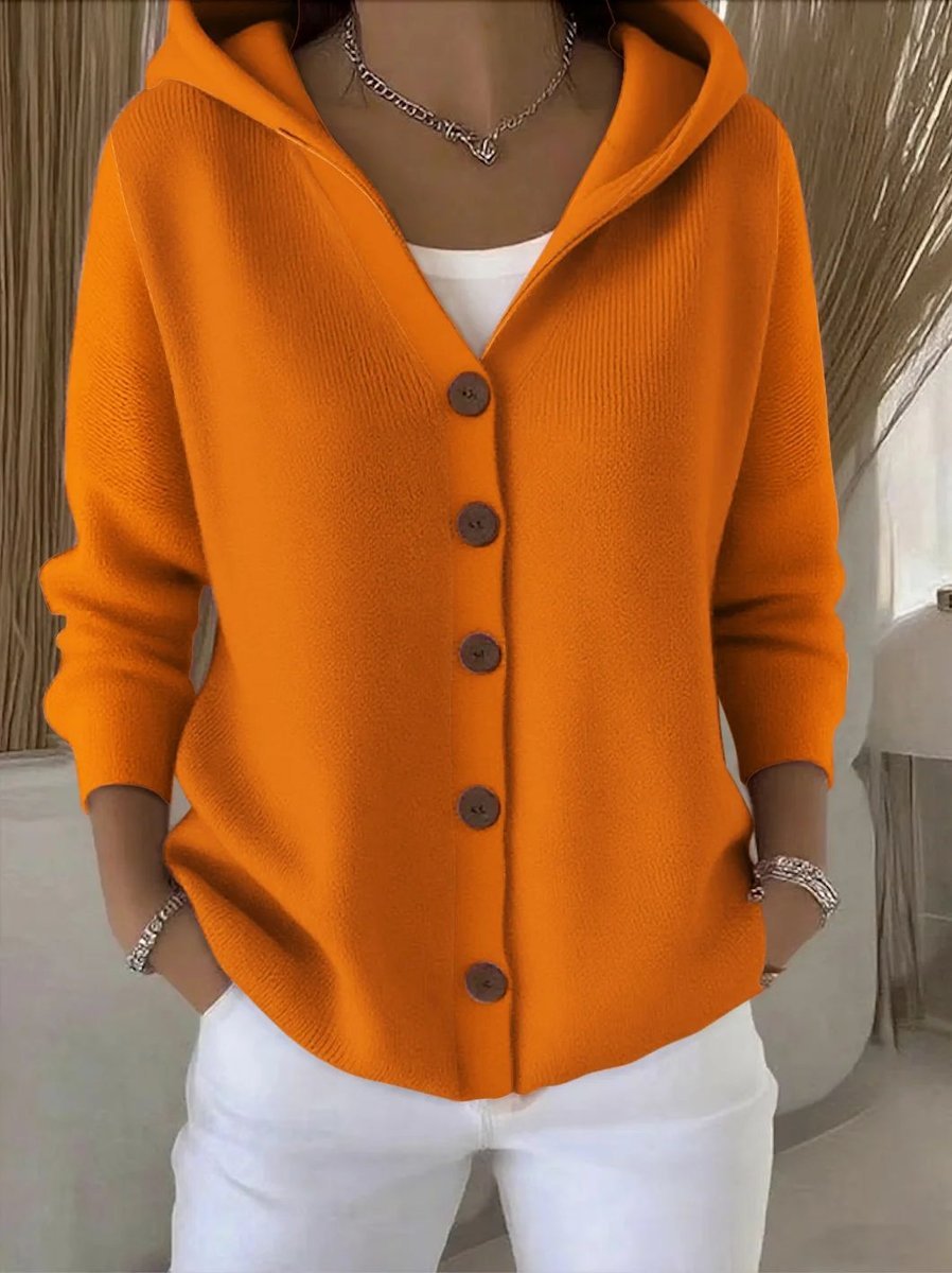 Cosy Hooded Knit Cardigan | Wood-Tone Buttons | Side Pockets