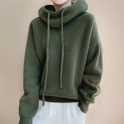 Cosy Oversized Knit Hoodie Sweater | Drawstring Hood | Cropped Length