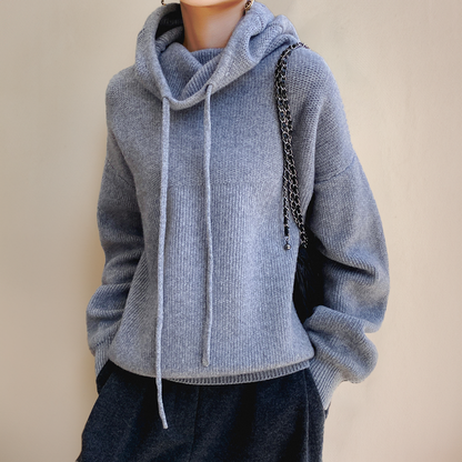Cosy Oversized Knit Hoodie Sweater | Drawstring Hood | Cropped Length
