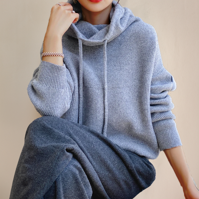 Cosy Oversized Knit Hoodie Sweater | Drawstring Hood | Cropped Length
