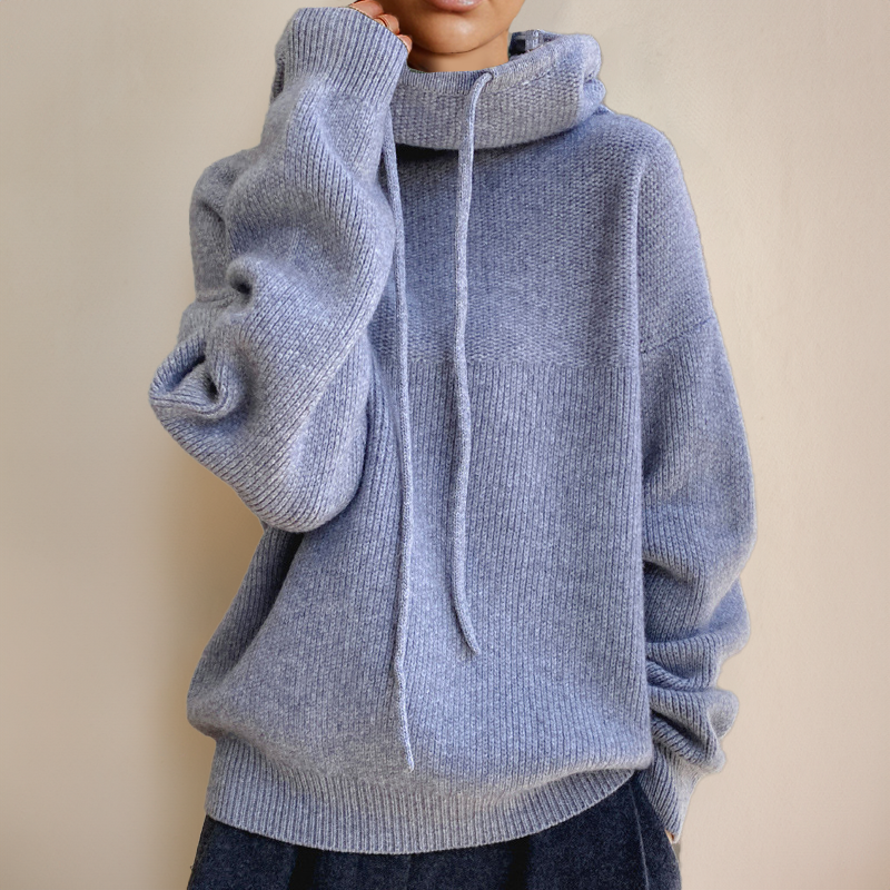 Cosy Oversized Knit Hoodie Sweater | Drawstring Hood | Cropped Length