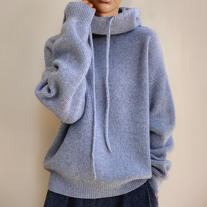 Cosy Oversized Knit Hoodie Sweater | Drawstring Hood | Cropped Length