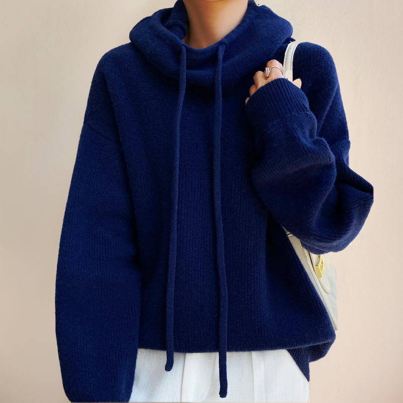 Cosy Oversized Knit Hoodie Sweater | Drawstring Hood | Cropped Length