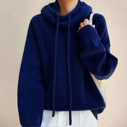 Cosy Oversized Knit Hoodie Sweater | Drawstring Hood | Cropped Length