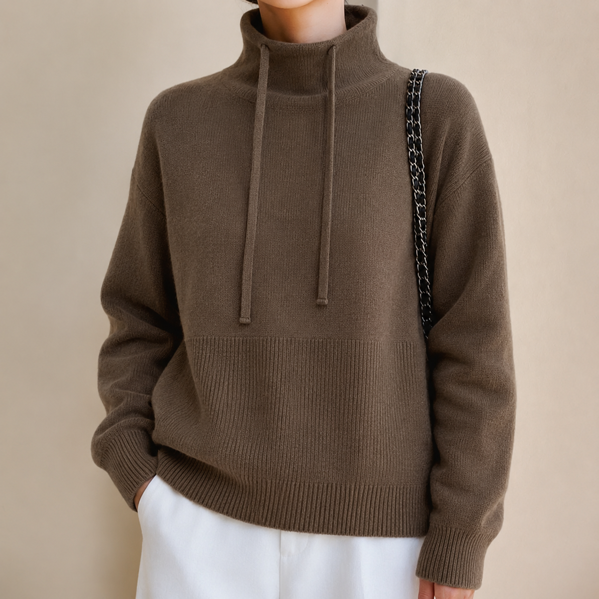 Cosy Oversized Knit Hoodie Sweater | Drawstring Hood | Cropped Length