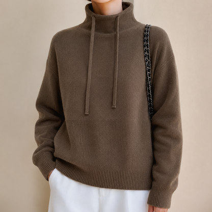 Cosy Oversized Knit Hoodie Sweater | Drawstring Hood | Cropped Length