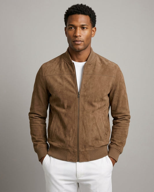 Léo Faux-Suede Bomber Jacket | Ribbed Trim | Minimalist Silhouette