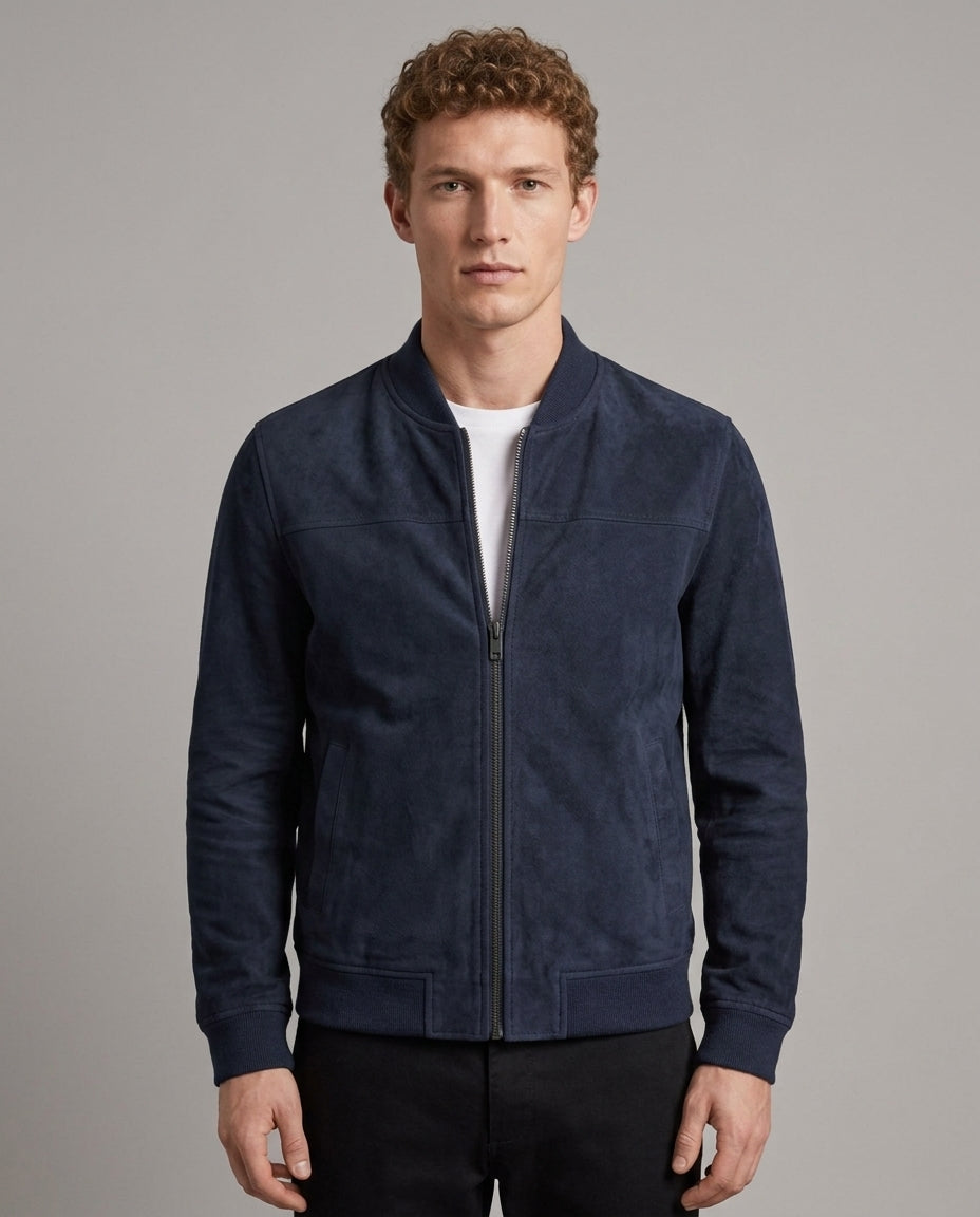 Léo Faux-Suede Bomber Jacket | Ribbed Trim | Minimalist Silhouette