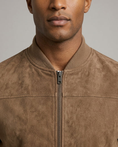 Léo Faux-Suede Bomber Jacket | Ribbed Trim | Minimalist Silhouette