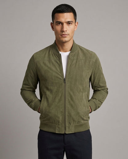 Léo Faux-Suede Bomber Jacket | Ribbed Trim | Minimalist Silhouette