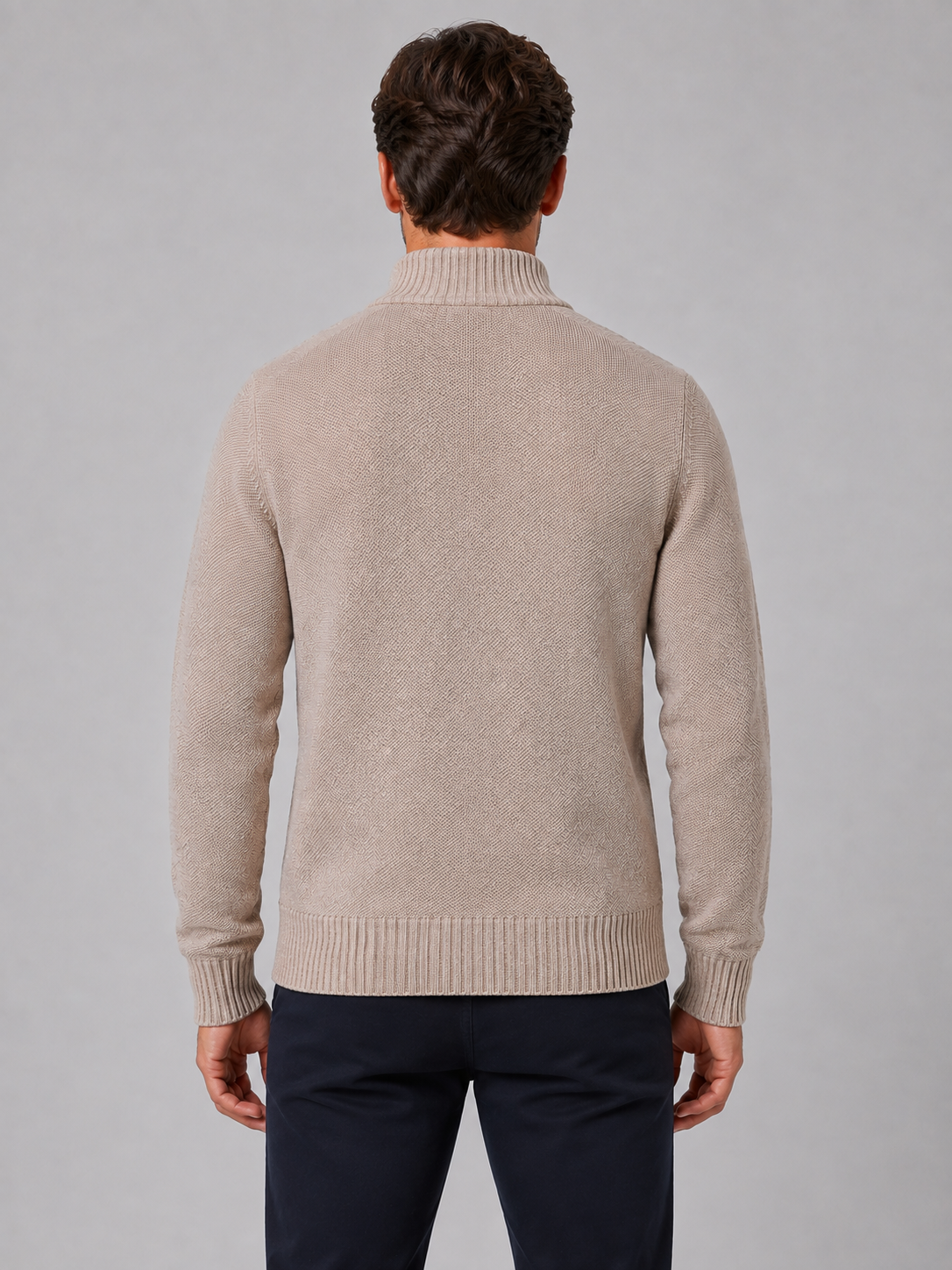 Full Zip Knit Cardigan | Funnel Neck | Contrast Trim