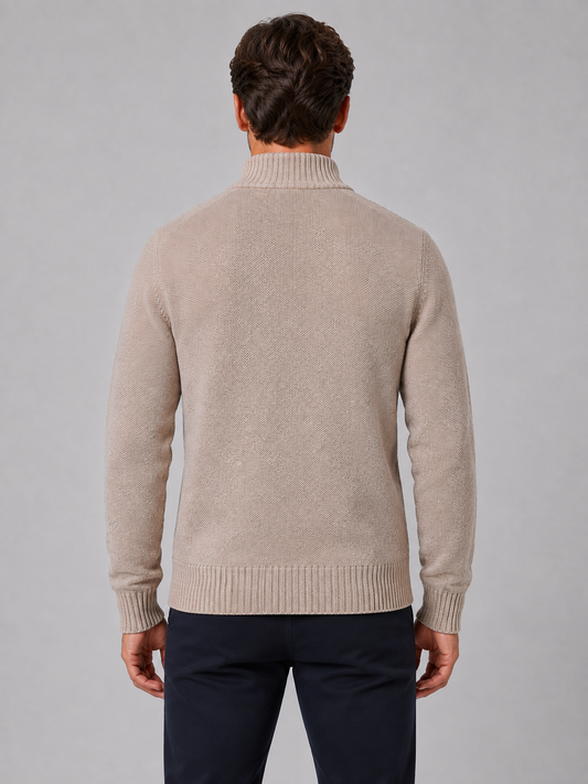 Full Zip Knit Cardigan | Funnel Neck | Contrast Trim