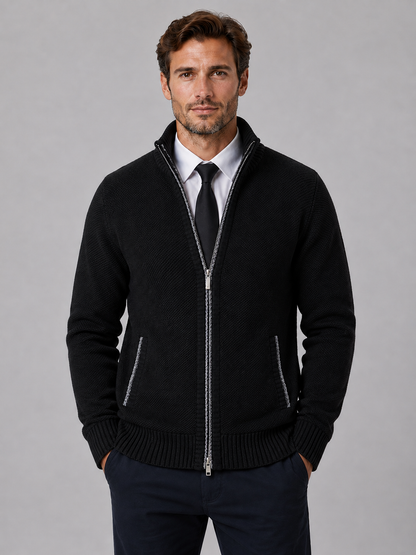 Full Zip Knit Cardigan | Funnel Neck | Contrast Trim