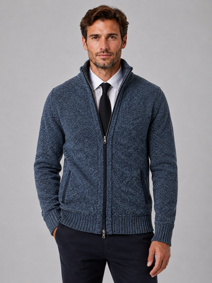 Full Zip Knit Cardigan | Funnel Neck | Contrast Trim