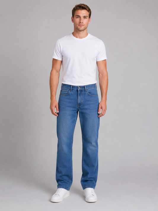 Straight Leg Jeans Men's | Five-Pocket Styling | Light Blue Wash