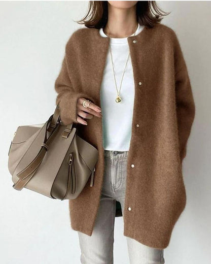 Oversized Knit Cardigan | Snap Button Closure | Round Neckline