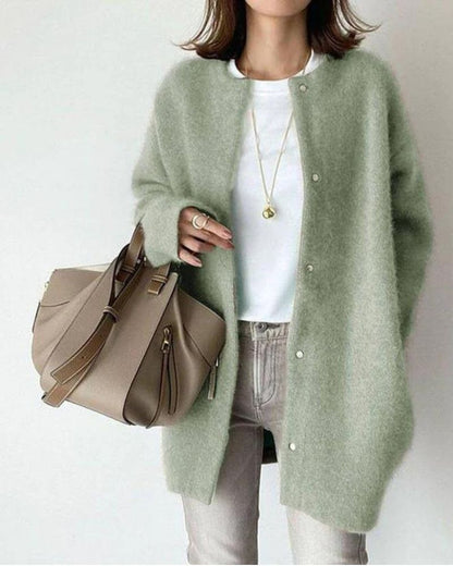 Oversized Knit Cardigan | Snap Button Closure | Round Neckline