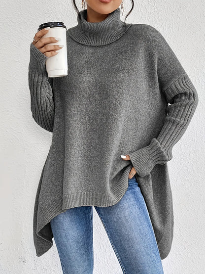 Oversized Turtleneck Sweater | Asymmetric Hem | Side Splits