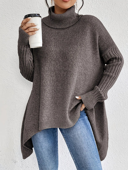 Oversized Turtleneck Sweater | Asymmetric Hem | Side Splits