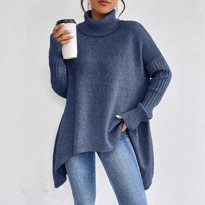 Oversized Turtleneck Sweater | Asymmetric Hem | Side Splits