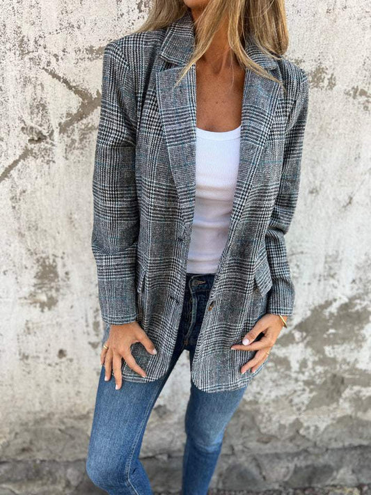Relaxed-Fit Check Blazer | Plaid Pattern | Structured Shoulders