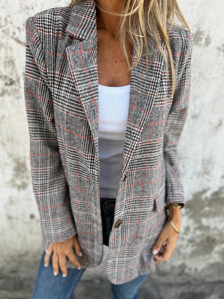 Relaxed-Fit Check Blazer | Plaid Pattern | Structured Shoulders