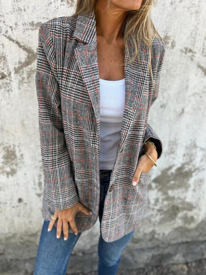 Relaxed-Fit Check Blazer | Plaid Pattern | Structured Shoulders