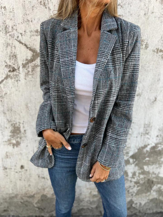 Relaxed-Fit Check Blazer | Plaid Pattern | Structured Shoulders