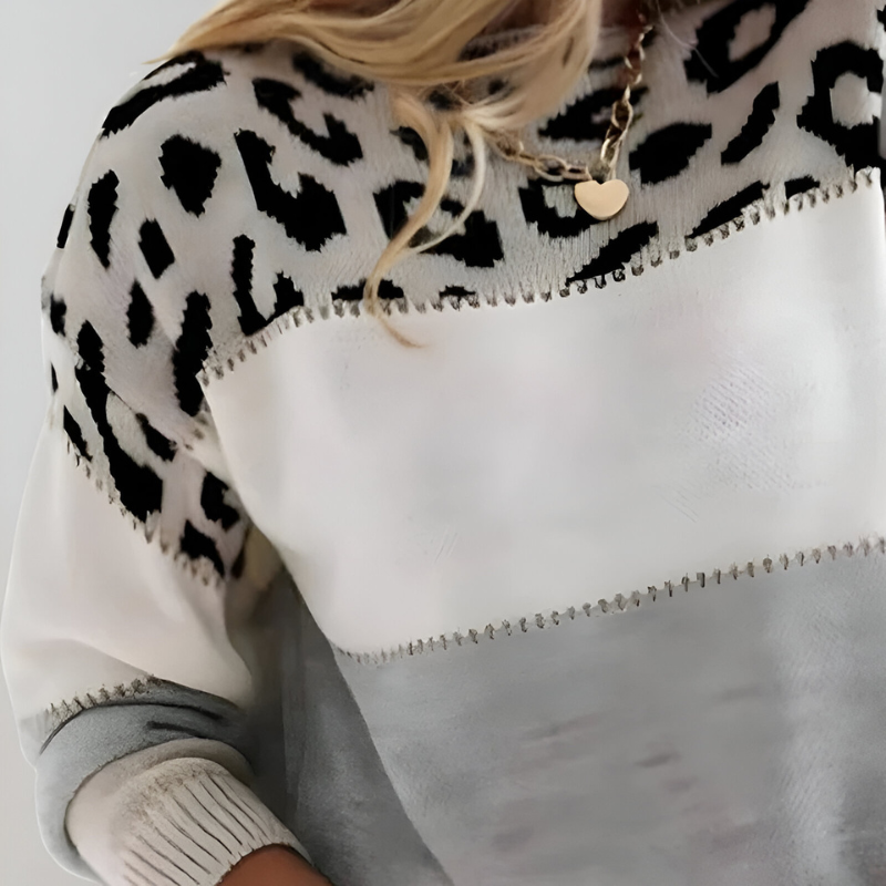 Relaxed Knit Sweater | Leopard Print | Colour Block
