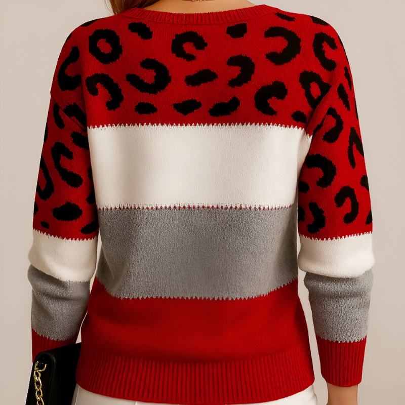 Relaxed Knit Sweater | Leopard Print | Colour Block