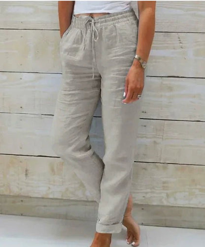 Relaxed Linen Trousers | Drawstring Waist | Straight Leg