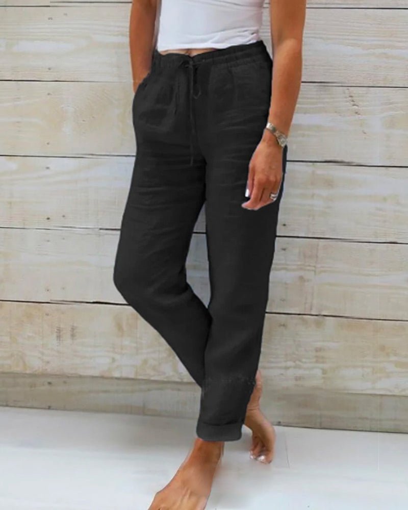 Relaxed Linen Trousers | Drawstring Waist | Straight Leg