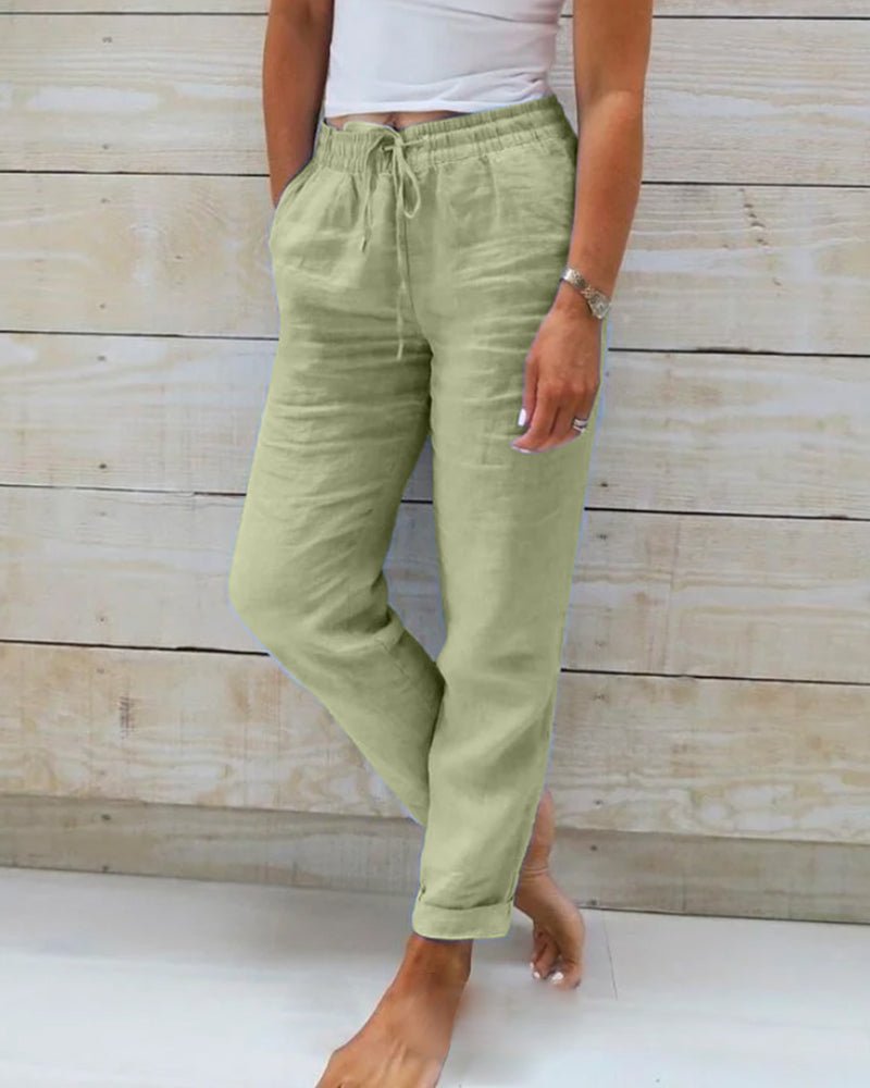 Relaxed Linen Trousers | Drawstring Waist | Straight Leg