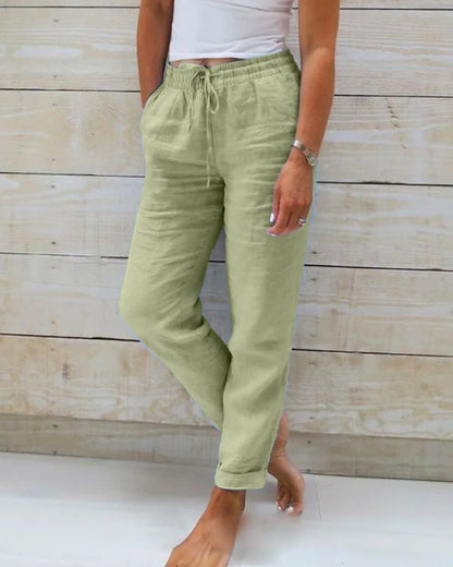 Relaxed Linen Trousers | Drawstring Waist | Straight Leg