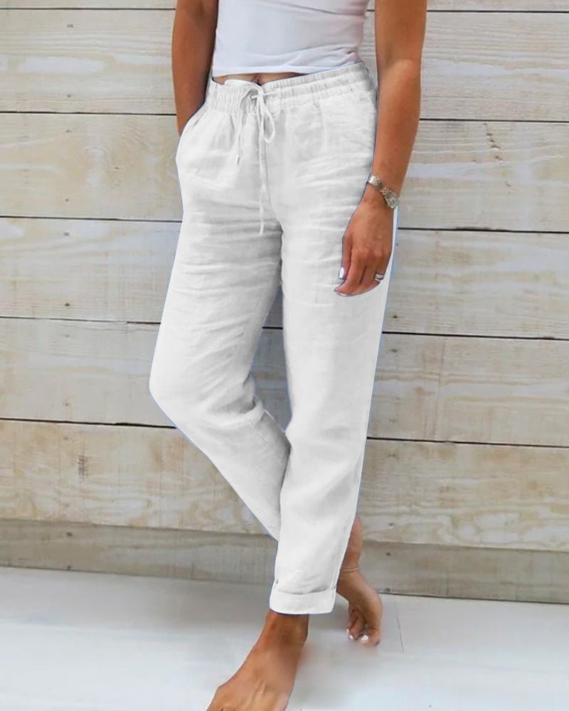 Relaxed Linen Trousers | Drawstring Waist | Straight Leg